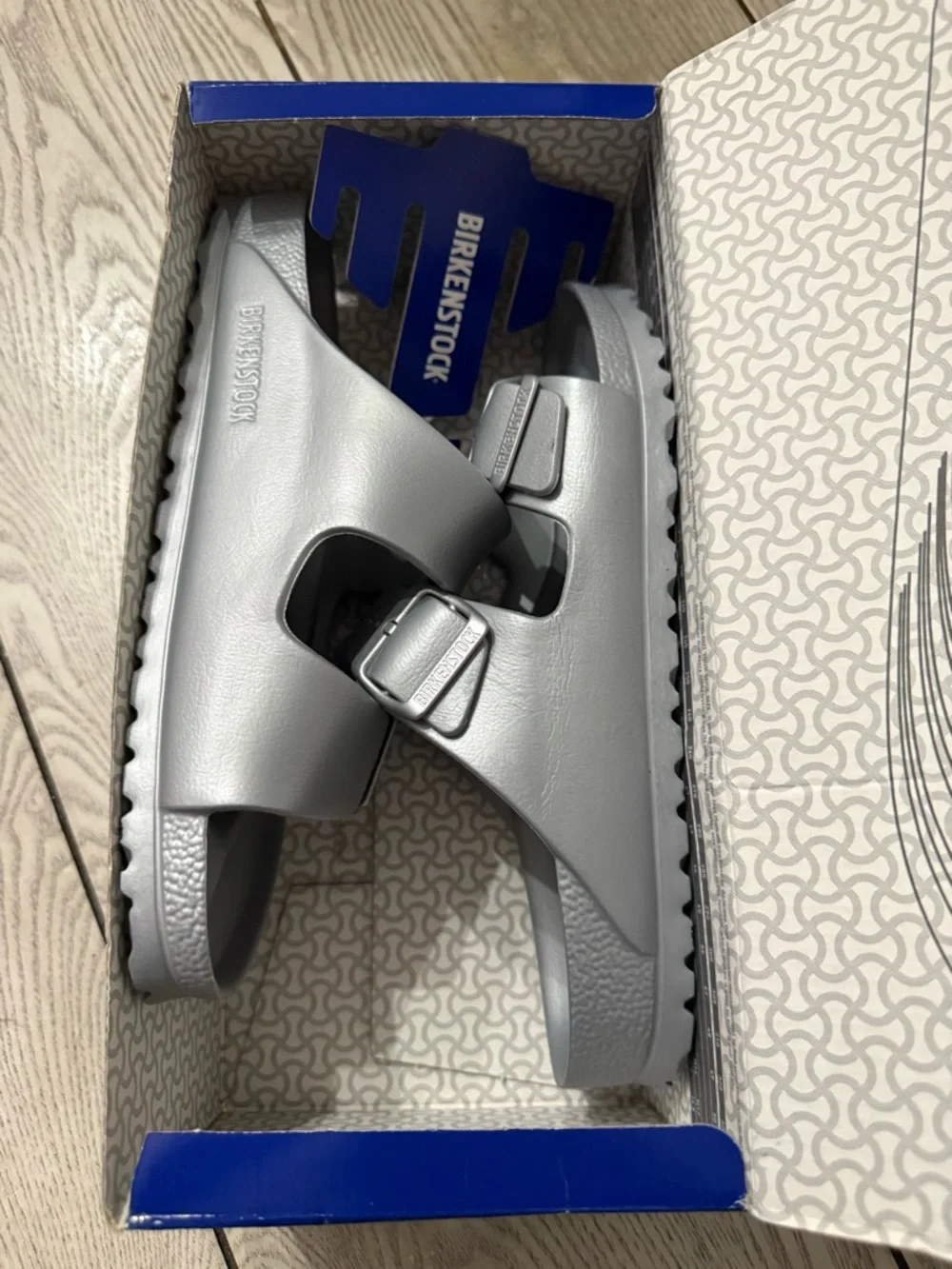 Birkenstock Arizona EVA Metallic Silver Two-Strap Sandals